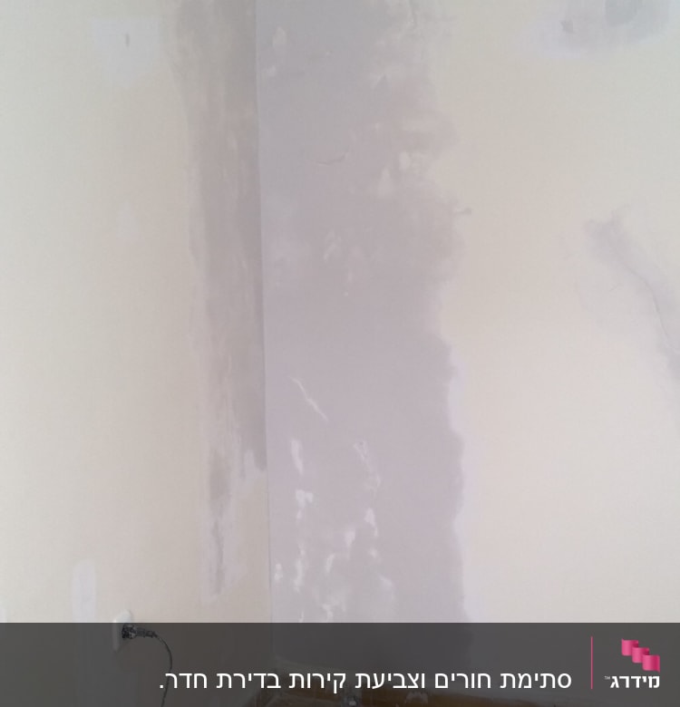 קיר עם שפכטל ודלי צבע על הרצפה